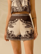 CAJUNI Women's Boho Tropical Bird & Plant Print Casual Vacation Summer Beach Apricot Shorts